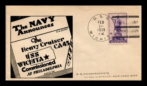 US COVER USS WICHITA FIRST DAY COMMISSION NAVAL CANCEL THERMOGRAPHED CACHET