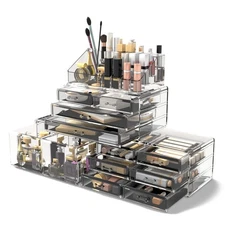 Makeup Cosmetic Organizer Storage Case with 12 Drawers, Clear Display Box