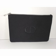 Black Christian Dior makeup bag with silver zipper Cosmetic Pouch