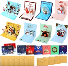 10 Pieces 3D Christmas Cards Pop up Christmas Greeting Card Handmade Blank