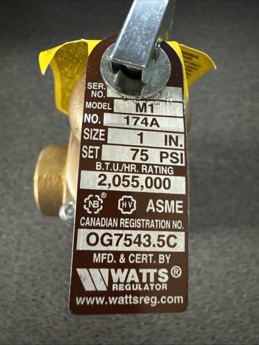 WATTS LF174A, M1 / 1" Inch Boiler Pressure Relief Valve 75 PSI - Picture 1 of 3