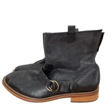 J Shoes Taylor Black Leather Harness Ankle Boots Size 9  Pull-On Moto Boho