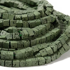Dark Green Lava Gemstone Square Cube 4MM 6MM Loose Beads (D647)