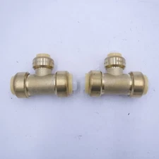 2 Pack Efield Hoger 3/4"x3/4"x1/2" Push Fit Brass Tee For PEX/Copper/CPVC Pipe