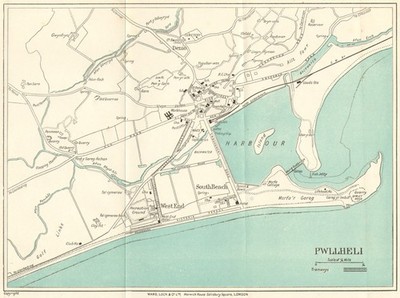PWLLHELI Vintage Stadt/Stadtplan. Wales. WARD LOCK um 1928 alte Vintage Kartenkarte