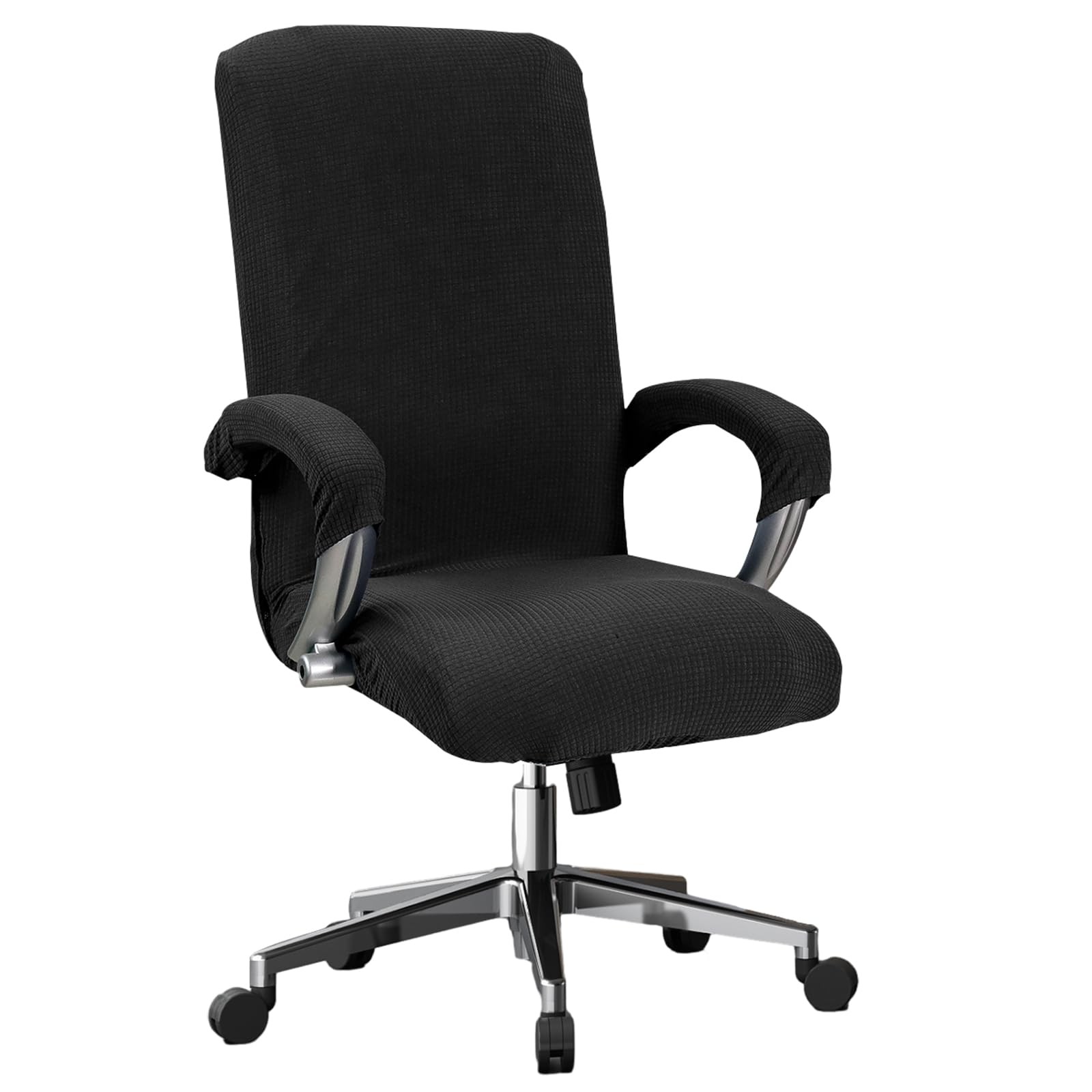 Housse de chaise de bureau extensible noire en polyester pour fauteuil rotatif de taille M