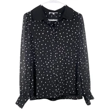 DR2 By Daniel Rainn Top Womens Size S Long Sleeve Blouse Abstract Sheer Sleeve