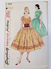 Simplicity 1541 Dress Gown Swing Cummerbund Sewing Pattern Ladies 14 VTG 50's UC