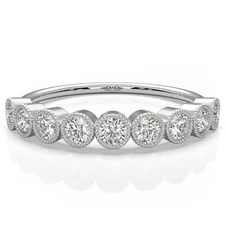 Round Lab Grown Diamond Milgrain Bezel Edge Ring 14k Gold Stacking Band 0.47ctw.