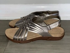 NEW Easy Spirit Women's Size 10 Narrow Semar Gold Leather Slingback Flat Sandals