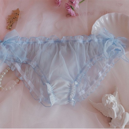 Ladies Chiffon Tulle Sheer Underwear Briefs Bow Pleated Frill Knickers Lolita - Picture 11 of 19
