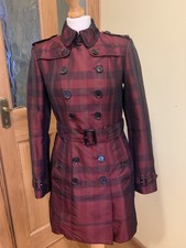 Women’s Burberry Prorsum Burgundy Black Heritage Trench Coat Mac Sz 6 Exc