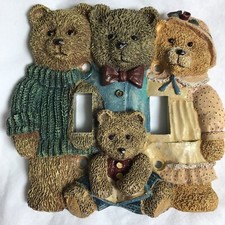 Dressed Teddy Bear Family 3 bears Light Switch Plate Cover Nursery Cabin Vintage