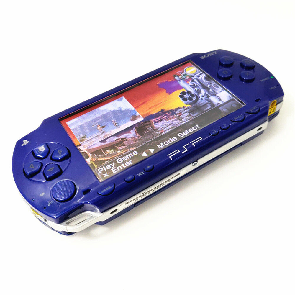 Blue Retrofit Sony PSP 1000 Handheld System Game Console +Memory  Card+Charger