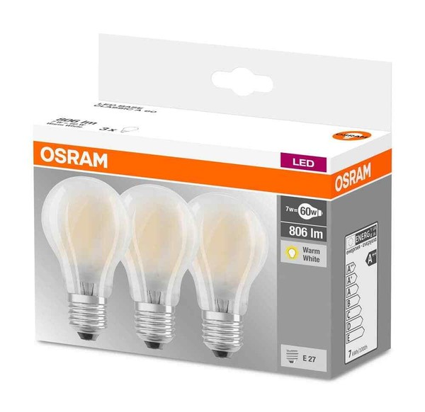 Osram 3Er-Pack E27 Led Birne Base 7,0W 806Lm Glas Warmweiss-image