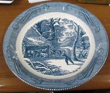 Currier & Ives Blue & White Royal China Snow Morning pattern 10" pie plate