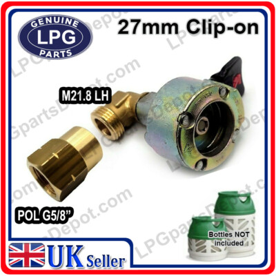 Gas Bottle adaptor 27mm clip on to UK POL 5/8