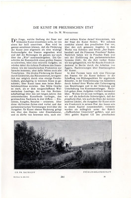 Dr. W. Wygodzinski Die Kunst in Preussischen Etat Histor. Textdokument v.1903/04