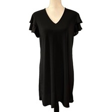 Adrianna Papell Dress Womens M Black Shift Midi Jersey Knit Flutter Sleeve Comfy