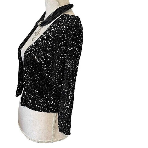 Express Sequin Black Silver Open Front Sweater Cardigan Jacket Size XS NWOT - Picture 5 of 10