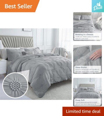 Plush Comforter Set - Ruched 3D Floral Pintuck - Machine Washable - King/Cal