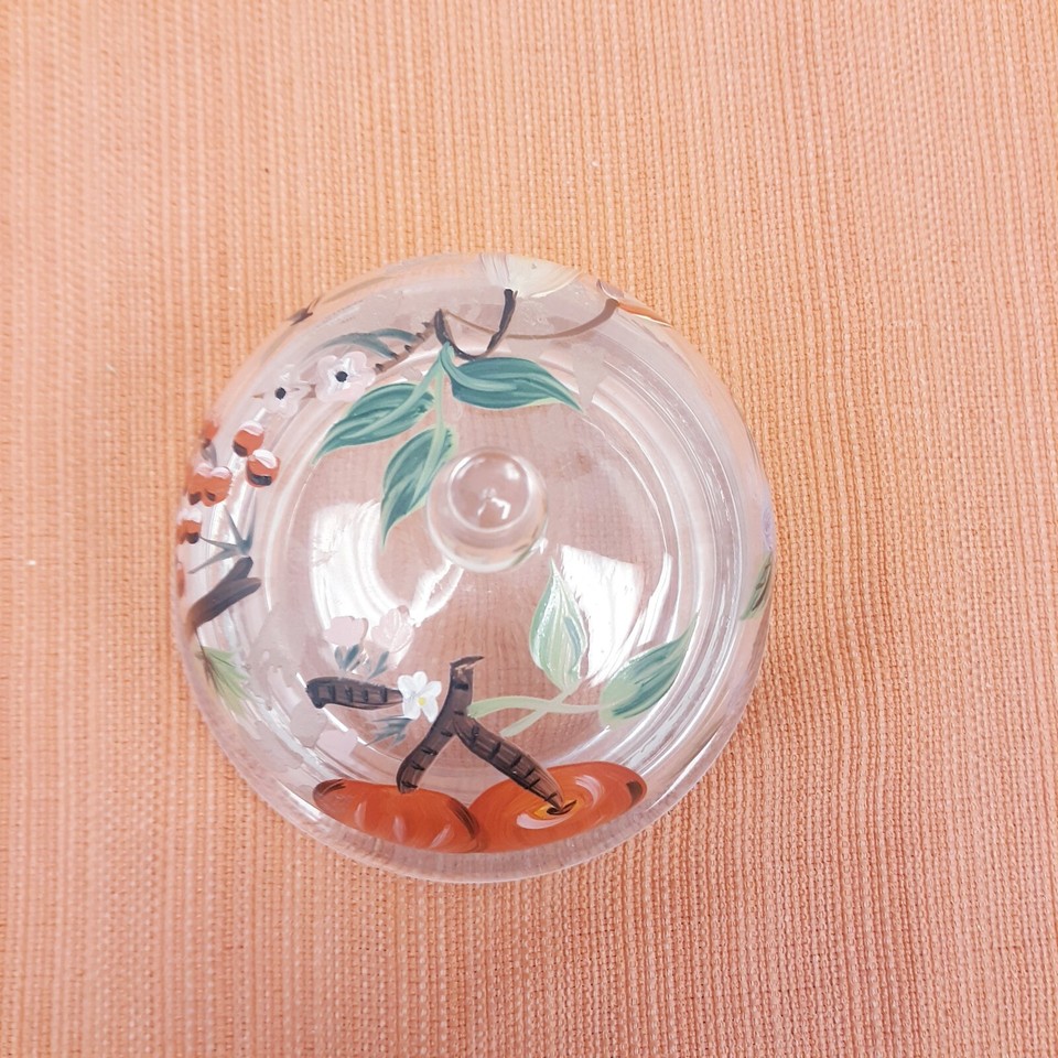 Home Essentials Hand Painted Crystal Butter/Cheese dish floral/fruit 4.