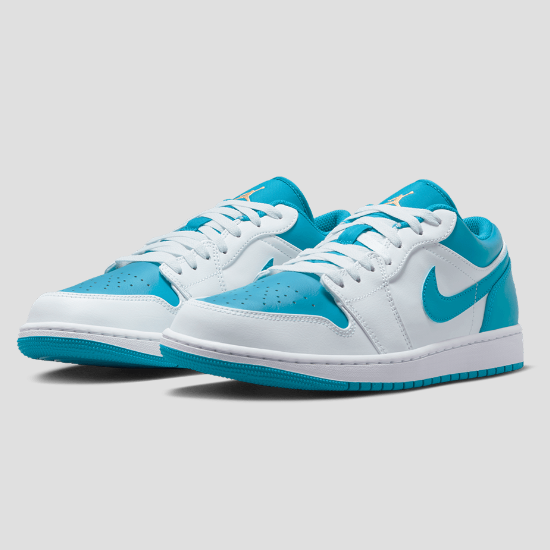シューズ(男性用) Nike Air Jordan1 Low\"Aquatone\"553558-174 Nike Air Jordan 1 Low Aquatone Blue White Gold 553558-174