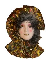 Vintage Hand Painted Ceramic Mardi Gras Mask Wall Decor Gold Beaded