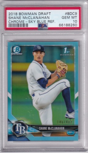 SHANE McCLANAHAN - 2018 BOWMAN DRAFT CHROME - SKY BLUE REFRACTOR - PSA GEM MT 10