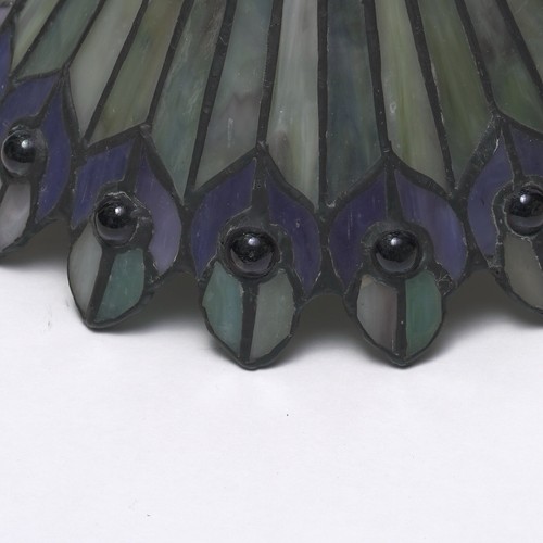 Meyda Tiffany Jeweled Peacock Lead Glass Light Shade BottomL: 8” H: 5” Top L :2” - Picture 7 of 9