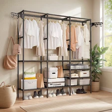 Metal Clothes Organizer Heavy Duty Garment Adjustable Rack Closet Storage Shelf