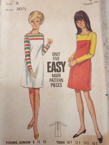 BUTTERICK 4532 Pattern VTG 60s UNCUT One-Piece Dress A-line Square Neck Junior 9 - Picture 4 of 7