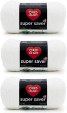 Red Heart Super Saver White Yarn - 3 Pack of 198g/7oz - Acrylic 3 pack, 