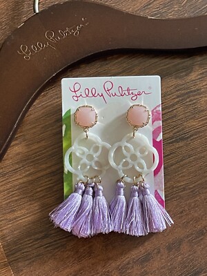 Lilly Pulitzer Light Lilac SANDPIPER TASSEL EARRINGS Acrylic Statement Stud NWT