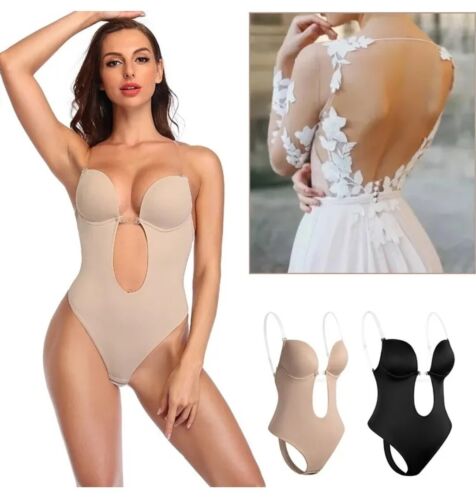 Seamless Lady Backless Full Body Shaper Thong Convertible Low Back Bodysuit 32 - Picture 1 of 7