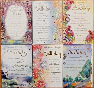 XPRESS YOURSELF Pack of 6 Male Female Birthday cards, Inspirational Sentimental Verse cards ///
