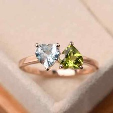 Natural Aquamarine Peridot Women's Ring 925 Sterling Silver Ring Any Size
