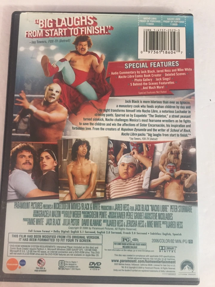 Jack Black Nacho Libre Full Screen DVD Ships Same Day With Tracking - Image 2 of 2