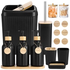 Black Bathroom Accessories Set 17PCS Bathroom Set with 3PCS Soap Dispenser Ba...