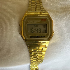Gold Tone Digital Alarm Chronograph WR Quartz Wristwatch Metal Bracelet