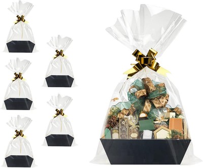 Empty Gift Basket, 5-Pack Black Empty Gift Baskets, Sturdy Cardboard Tray