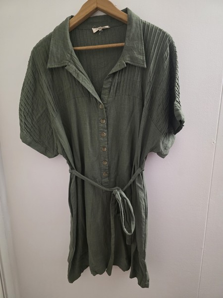 Iris maxi size 16 shirt dress waist tie pockets khaki casual dinner party