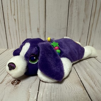 Vintage Lisa Frank Purple Puppy Dog Beanbag Plush Sticker Face Paws Collar 8 In