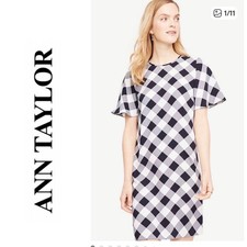 Ann Taylor Gingham Ruffle Sleeve Shift Dress Black/White Size 10