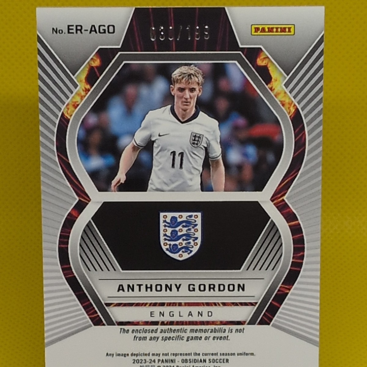 Panini Obsidian 2023-24 Eruption Anthony Gordon /199 England MEM