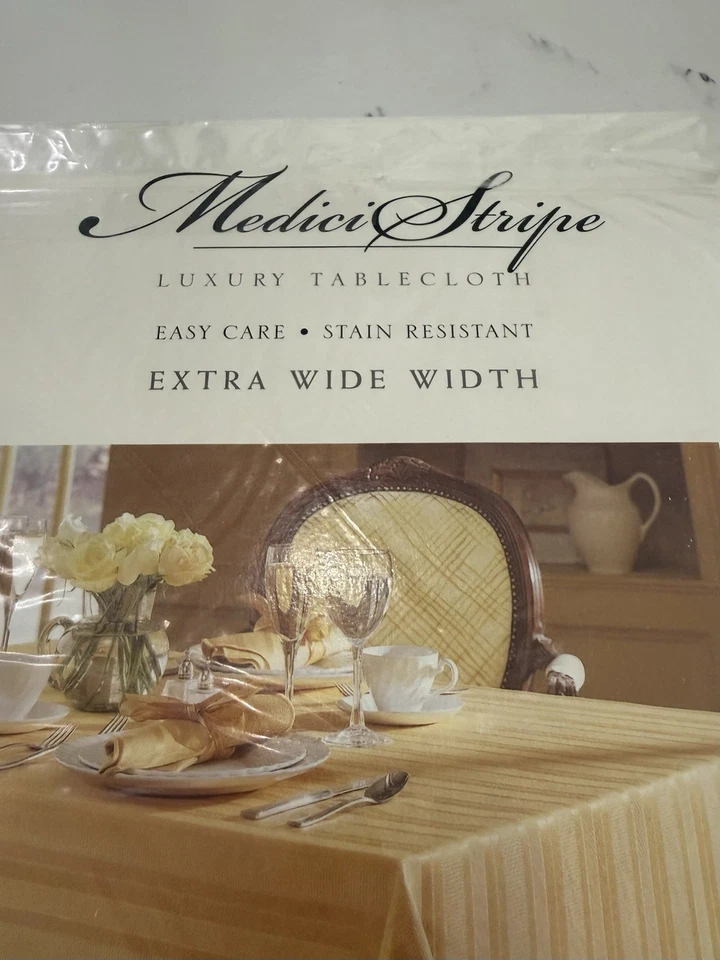 Vintage Medici Stripe Luxury Tablecloth 70” x 104” Oblong Extra Wide  - Image 4 of 4