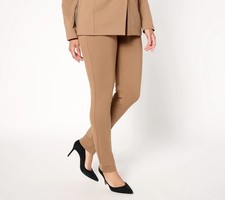 Susan Graver Regular Smart Ponte Slim Leg Trouser Pants Mocha Haze S New