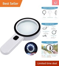 Handheld LED Magnifier with 12 Lights  30X Magnification - Perfect for Reading