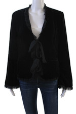 A.B. S by Allen Schwartz Women Black V-Neck Tie Blazer Long Sleeve Size 8