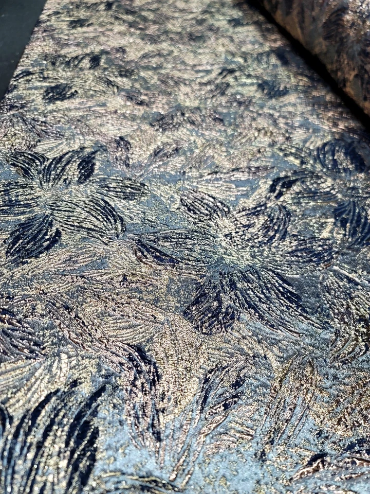 Midnight Blue Gold Floral Jacquard Brocade Fabric Sold By The Yard For Dress Pro - Image 4 of 4